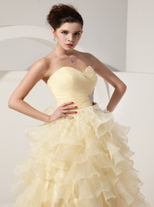 Light Yellow Organza Prom Dress With Princess Skirt Long Inexpensive