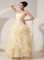 Light Yellow Organza Prom Dress With Princess Skirt Long Inexpensive