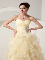 Light Yellow Organza Prom Dress With Princess Skirt Long Inexpensive