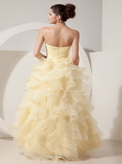 Light Yellow Organza Prom Dress With Princess Skirt Long Inexpensive