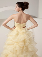 Light Yellow Organza Prom Dress With Princess Skirt Long Inexpensive