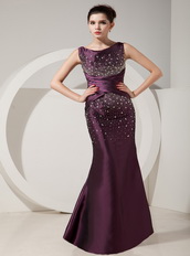 Dark Purple Mermaid Scoop Neck Prom Dress With Beading Inexpensive