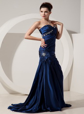 Mermaid Navy Blue Taffeta Dress For Lady Prom Wear 2014 Inexpensive