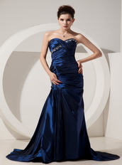 Mermaid Navy Blue Taffeta Dress For Lady Prom Wear 2014 Inexpensive