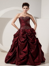 Floor-length Burgundy Taffeta Prom Dress By Top Designer Inexpensive