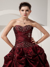 Floor-length Burgundy Taffeta Prom Dress By Top Designer Inexpensive