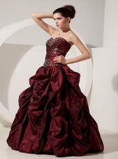 Floor-length Burgundy Taffeta Prom Dress By Top Designer Inexpensive