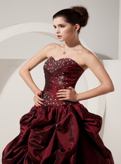 Floor-length Burgundy Taffeta Prom Dress By Top Designer Inexpensive