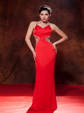 Red Chiffon Criss-Cross Back Straps Dress For Celebrity Wear Inexpensive