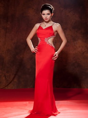 Red Chiffon Criss-Cross Back Straps Dress For Celebrity Wear Inexpensive