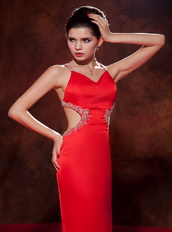 Red Chiffon Criss-Cross Back Straps Dress For Celebrity Wear Inexpensive