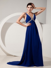 Royal Blue Deep V-neck Prom Gowns Dress By Designer Inexpensive
