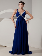 Royal Blue Deep V-neck Prom Gowns Dress By Designer Inexpensive