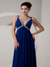 Royal Blue Deep V-neck Prom Gowns Dress By Designer Inexpensive