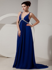 Royal Blue Deep V-neck Prom Gowns Dress By Designer Inexpensive