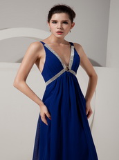 Royal Blue Deep V-neck Prom Gowns Dress By Designer Inexpensive