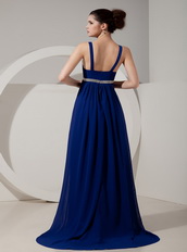 Royal Blue Deep V-neck Prom Gowns Dress By Designer Inexpensive