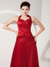 Red Special Party Dress With Halter Floor Length Skirt Inexpensive