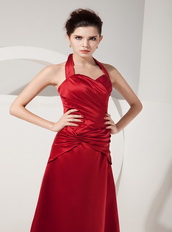 Red Special Party Dress With Halter Floor Length Skirt Inexpensive