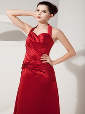 Red Special Party Dress With Halter Floor Length Skirt Inexpensive