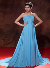 Aqua Blue Chiffon Party Celebrity Dress With Court Train Inexpensive