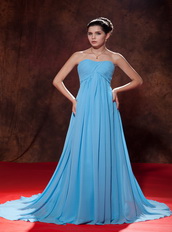 Aqua Blue Chiffon Party Celebrity Dress With Court Train Inexpensive