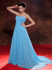 Aqua Blue Chiffon Party Celebrity Dress With Court Train Inexpensive