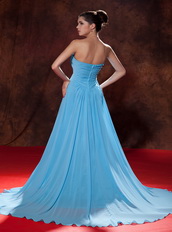 Aqua Blue Chiffon Party Celebrity Dress With Court Train Inexpensive