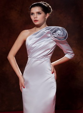 One Shoulder Long Sleeve Single Silver Prom Dress With Flower Inexpensive