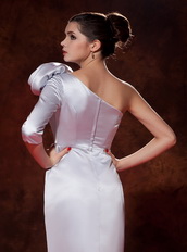 One Shoulder Long Sleeve Single Silver Prom Dress With Flower Inexpensive