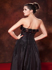 Black Hand Made Flowers Prom Dress With Tea-length Taffeta Skirt Inexpensive