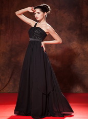 Black One Shoulder Floor-length Chiffon Prom Dresses 2014 Designers Inexpensive