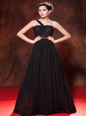 Black One Shoulder Floor-length Chiffon Prom Dresses 2014 Designers Inexpensive