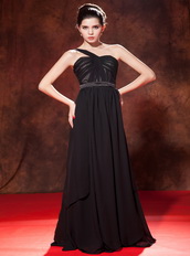 Black One Shoulder Floor-length Chiffon Prom Dresses 2014 Designers Inexpensive