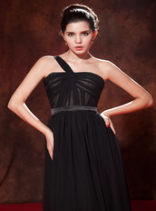 Black One Shoulder Floor-length Chiffon Prom Dresses 2014 Designers Inexpensive