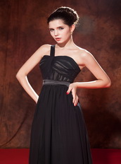 Black One Shoulder Floor-length Chiffon Prom Dresses 2014 Designers Inexpensive