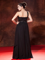 Black One Shoulder Floor-length Chiffon Prom Dresses 2014 Designers Inexpensive