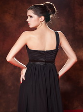 Black One Shoulder Floor-length Chiffon Prom Dresses 2014 Designers Inexpensive