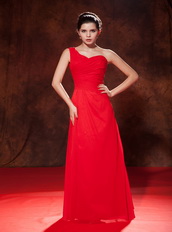 Simple One Shoulder Chiffon Red Top Designers For Prom Dress Inexpensive