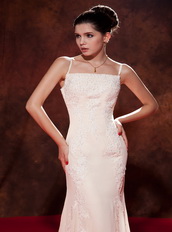 Champagne Mermaid Spaghetti Straps Prom Dress With Appliques Inexpensive