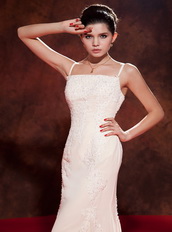 Champagne Mermaid Spaghetti Straps Prom Dress With Appliques Inexpensive