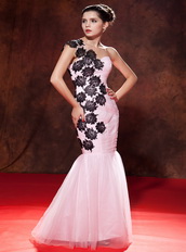 Pink One Shoulder Floor-length Mermaid Occasion Dress With Lace Inexpensive