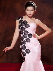 Pink One Shoulder Floor-length Mermaid Occasion Dress With Lace Inexpensive