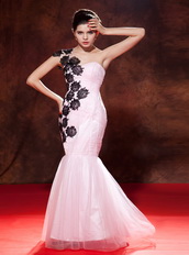 Pink One Shoulder Floor-length Mermaid Occasion Dress With Lace Inexpensive