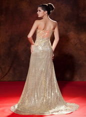 Golden Sequin Evening And Prom Dresses UK With Brush Train Inexpensive