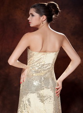 Golden Sequin Evening And Prom Dresses UK With Brush Train Inexpensive