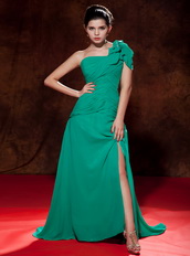 Turquiose Rosette One Shoulder Prom Chiffon Dress Wholesale Inexpensive