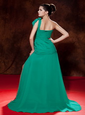 Turquiose Rosette One Shoulder Prom Chiffon Dress Wholesale Inexpensive