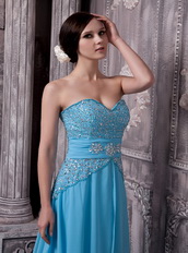 Aqua Blue Chiffon Beading Prom Dress Skirt And Court Train Inexpensive
