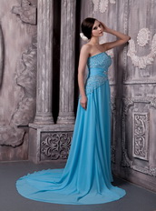 Aqua Blue Chiffon Beading Prom Dress Skirt And Court Train Inexpensive